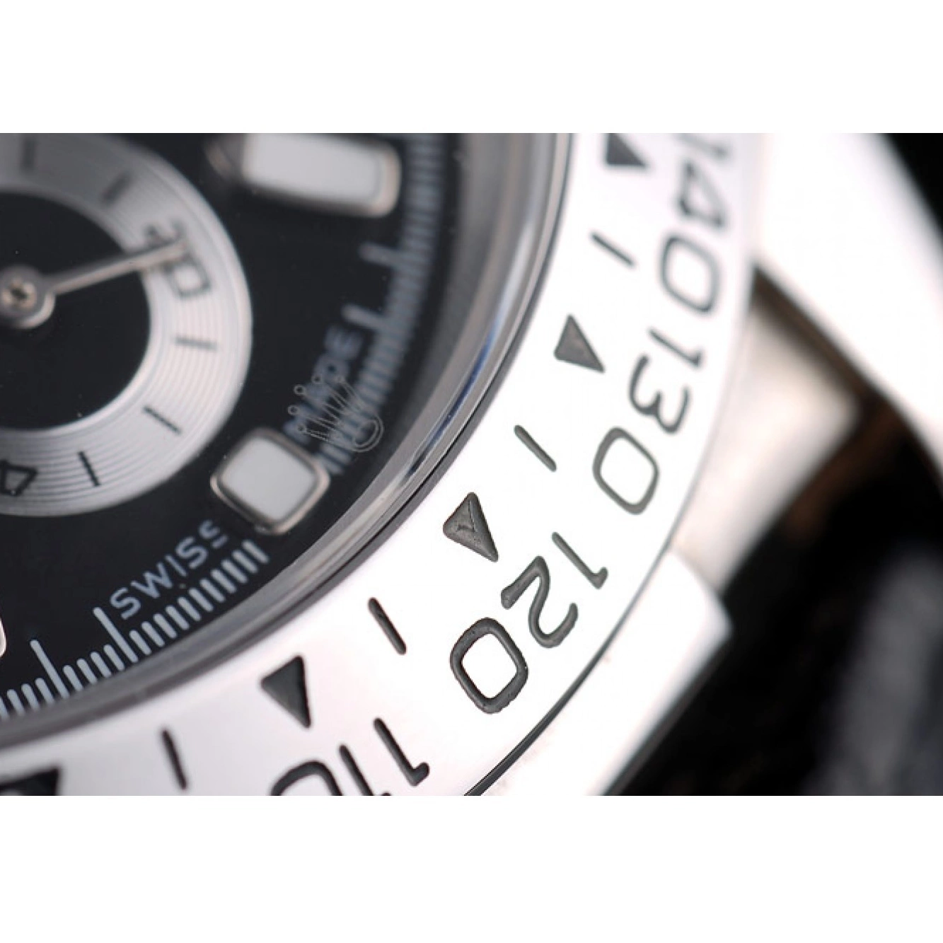 Aaa replica watch Black Tachymeter Strap Rolex Dial Black Lady Daytona Case Leather Steel Stainless 0514